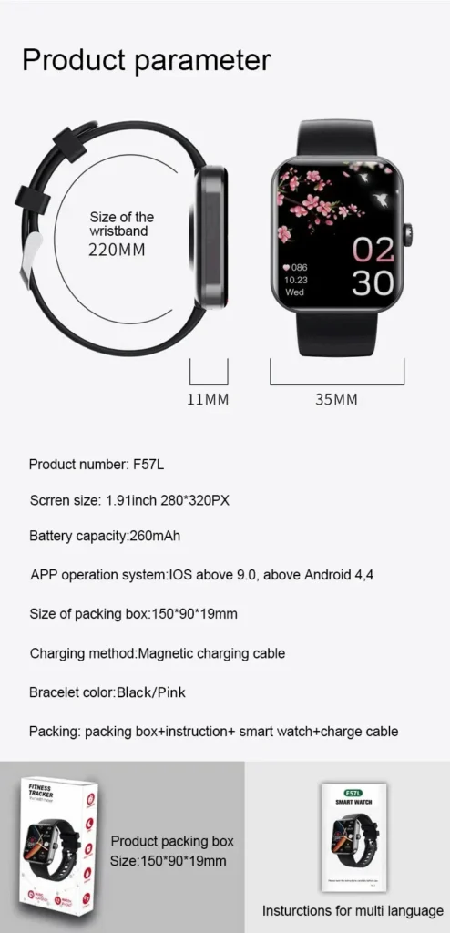 fashionable smartwatch product parameters